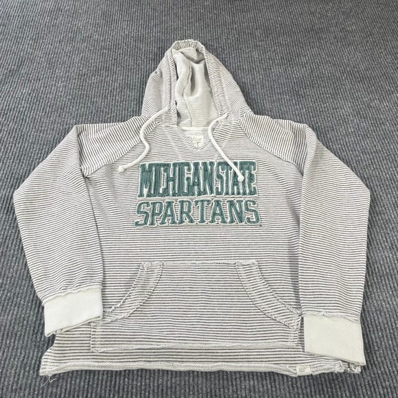 Michigan State Spartans Hoodie Womens‎ Small Gray Striped Embroidered Sweatshirt - Picture 1 of 11